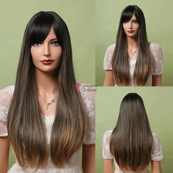Peruca HM din par sintetic dreapta de 65 cm LC5067120867 Ombre Brunet cu Blond Inchis